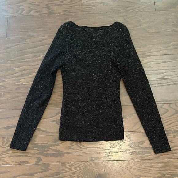 Anthropologie Black Metallic Pullover Sweetheart Sweater Size Medium - Picture 5 of 12